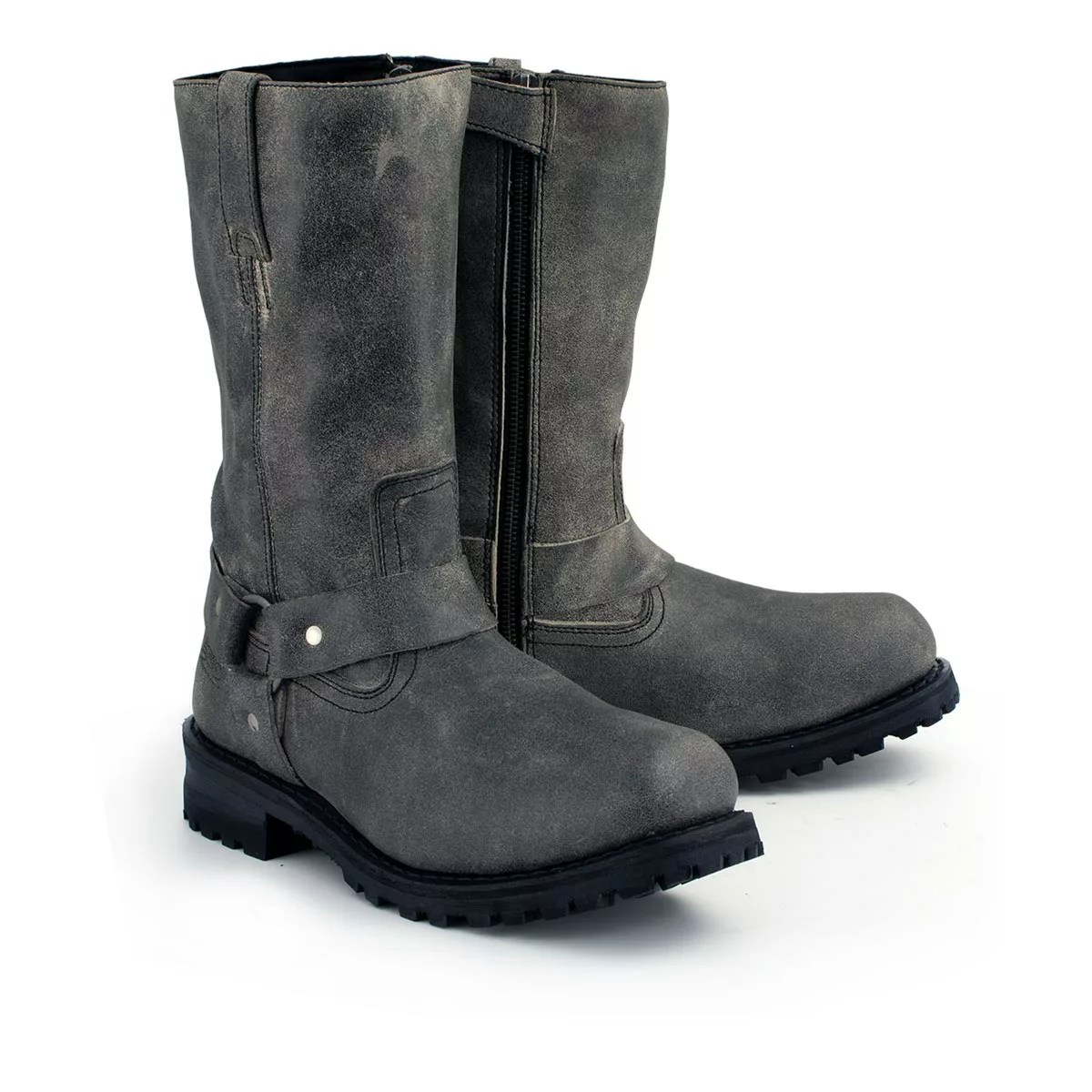 M-Boss Apparel BOS49001 Men's Classic 12-inch Distress Grey Harness Leather Motorcycle Boots 4 M-Boss Apparel BOS49001 Men's Classic 12-inch Distress Grey Harness Leather Motorcycle Boots - Image 2