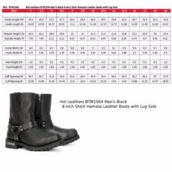 Hot Leathers BTM1004 Men's Black 8-inch Short Harness Leather Boots With Lug Sole -Winter shoes Sales Shop btm1004 boot size chart