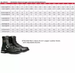 Hot Leathers BTM1006 Men's Black 8-inch Logger Leather Boots With Adjustable Buckle 24 Hot Leathers BTM1006 Men's Black 8-inch Logger Leather Boots With Adjustable Buckle -Winter shoes Sales Shop btm1006 size chart