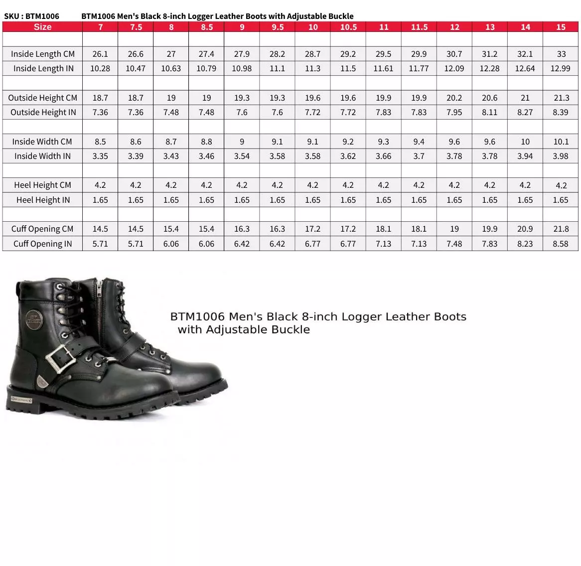 Hot Leathers BTM1006 Men's Black 8-inch Logger Leather Boots With Adjustable Buckle 16 Hot Leathers BTM1006 Men's Black 8-inch Logger Leather Boots With Adjustable Buckle - Image 14