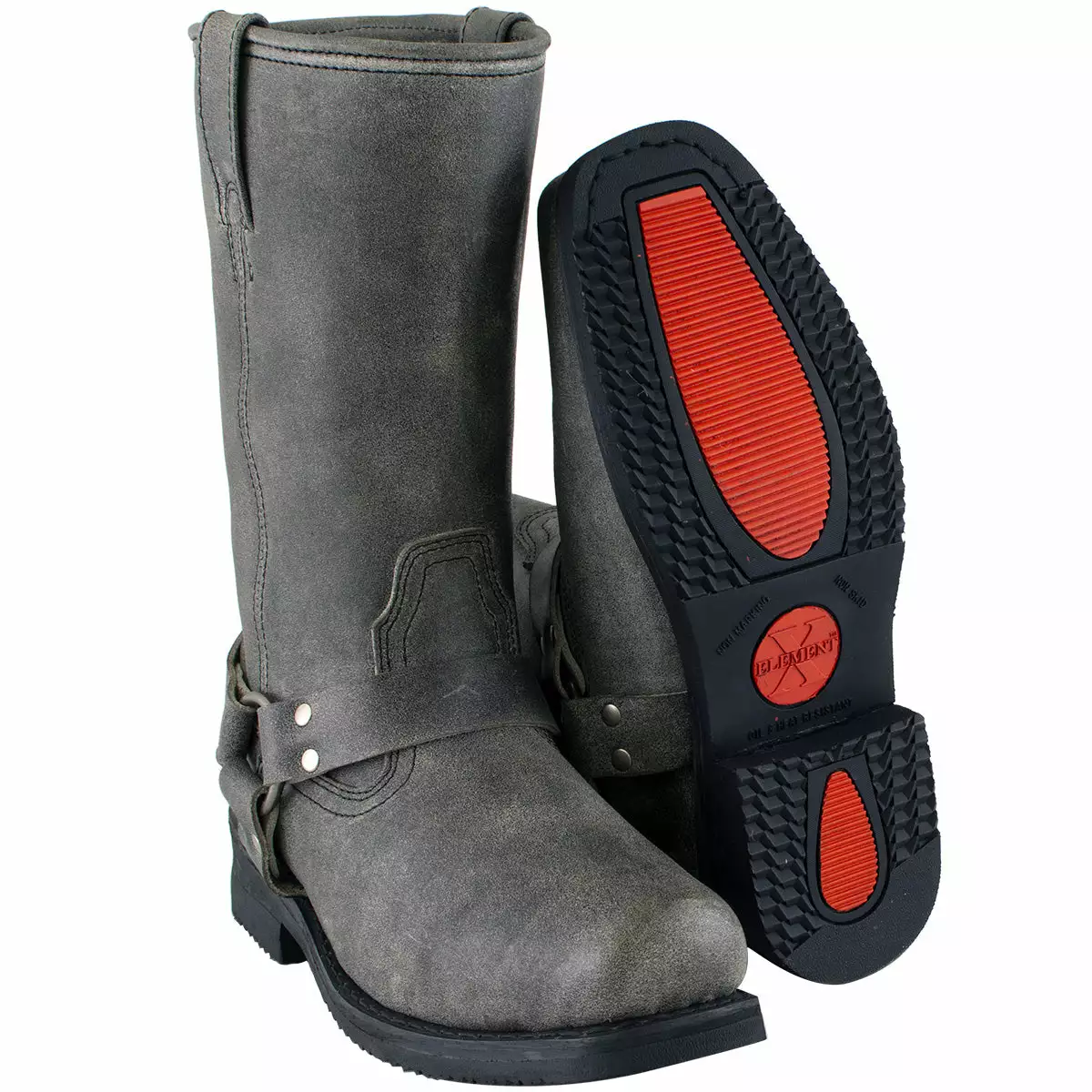 Xelement LU1605 Men's Classic Stone Wash Grey 13-inch Leather Harness Motorcycle Boots 3 Xelement LU1605 Men's Classic Stone Wash Grey 13-inch Leather Harness Motorcycle Boots