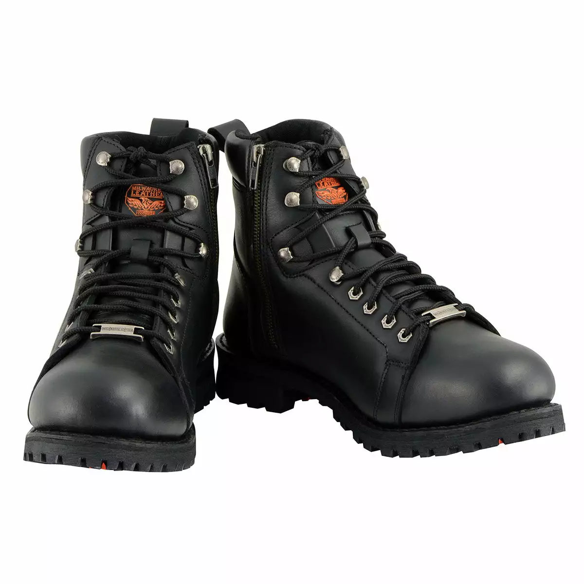 Milwaukee Leather MBM100W Men's Black Leather Wide-Width Lace-Up Motorcycle Boots With Side Zipper 3 Milwaukee Leather MBM100W Men's Black Leather Wide-Width Lace-Up Motorcycle Boots With Side Zipper - Image 2