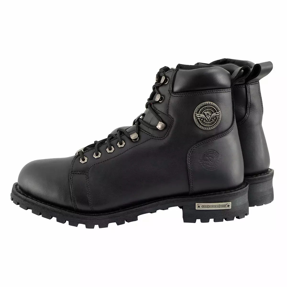 Milwaukee Leather MBM100W Men's Black Leather Wide-Width Lace-Up Motorcycle Boots With Side Zipper 6 Milwaukee Leather MBM100W Men's Black Leather Wide-Width Lace-Up Motorcycle Boots With Side Zipper - Image 5