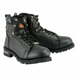 Milwaukee Leather MBM100W Men's Black Leather Wide-Width Lace-Up Motorcycle Boots With Side Zipper