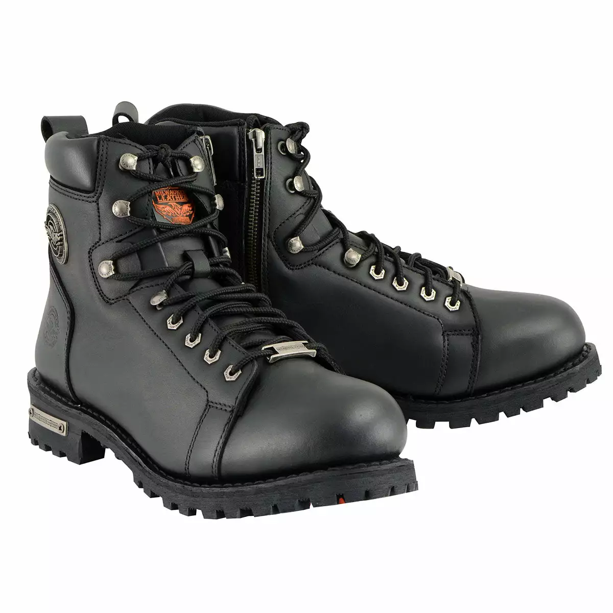 Milwaukee Leather MBM100W Men's Black Leather Wide-Width Lace-Up Motorcycle Boots With Side Zipper 2 Milwaukee Leather MBM100W Men's Black Leather Wide-Width Lace-Up Motorcycle Boots With Side Zipper