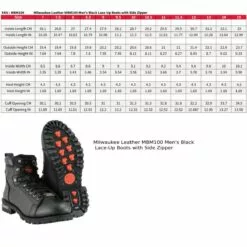 Milwaukee Leather MBM100 Men's Black Leather Lace-Up Motorcycle Boots With Side Zipper -Winter shoes Sales Shop mbm100 size chart