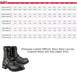 Milwaukee Leather MBM101 Men's Black Leather Lace-Up Engineer Motorcycle Boots W/ Buckles And Side Zipper Entry -Winter shoes Sales Shop mbm101 specs web