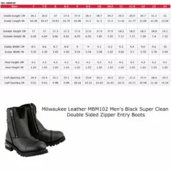 Milwaukee Leather MBM102 Men's Black Smooth Double Sided Zipper Entry Motorcycle Leather Boots -Winter shoes Sales Shop mbm102 specs web