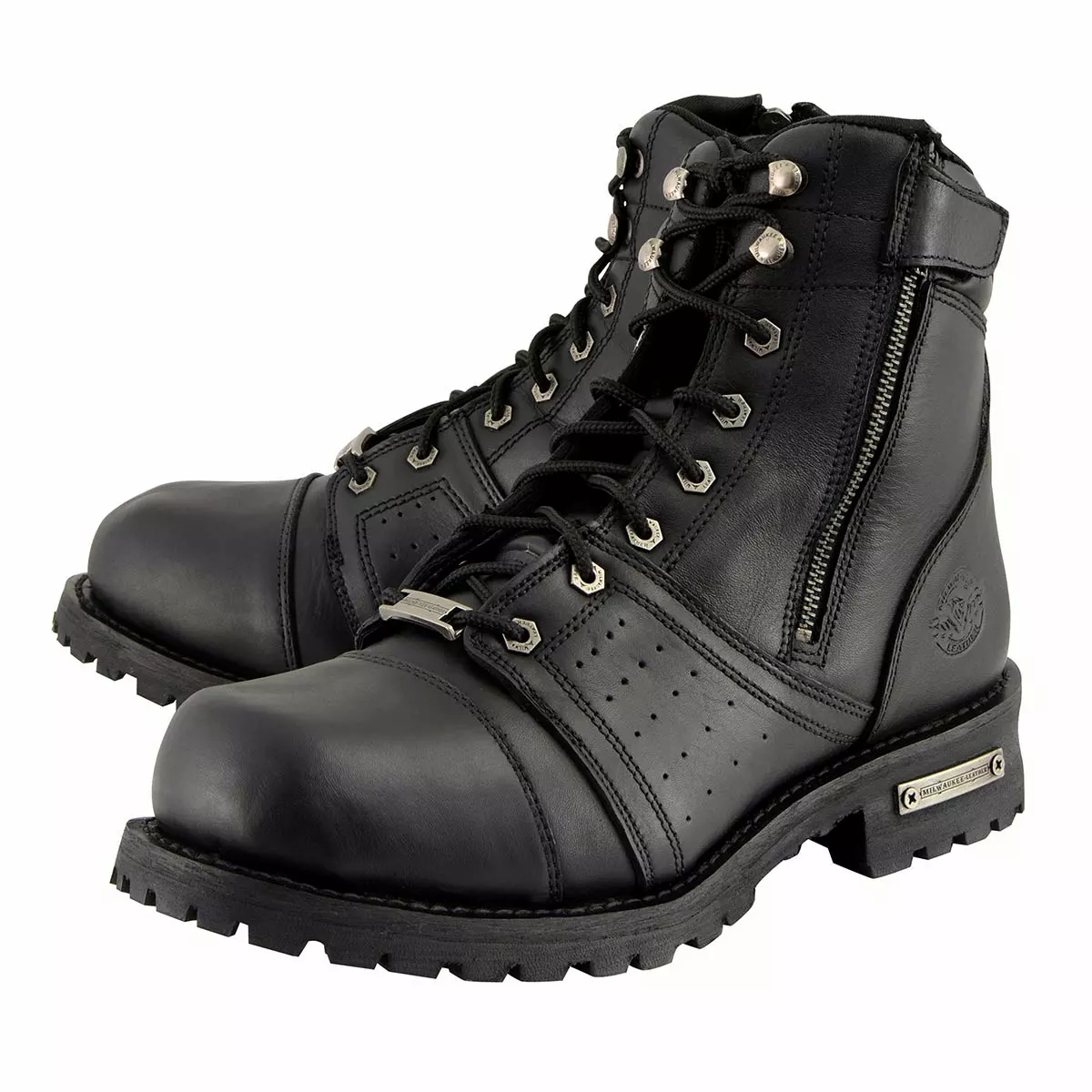Milwaukee Leather MBM9000 Men's Black Lace-Up Motorcycle Riding Leather Boots With Side Zipper Entry 7 Milwaukee Leather MBM9000 Men's Black Lace-Up Motorcycle Riding Leather Boots With Side Zipper Entry - Image 5