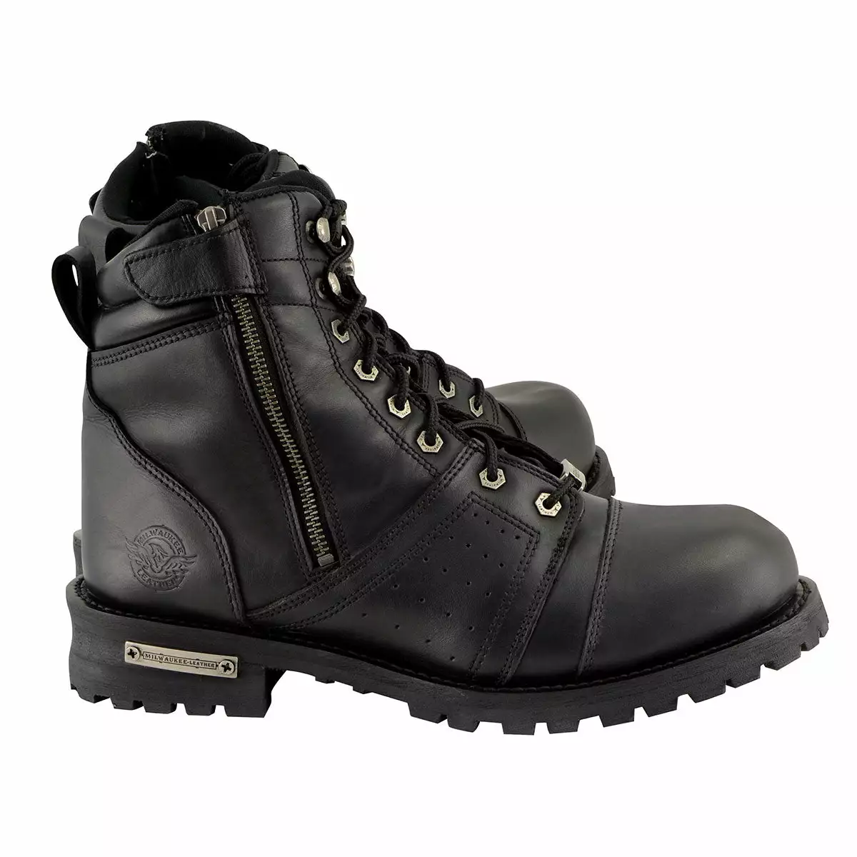 Milwaukee Leather MBM9000W Men's Black Lace-Up 'Wide-Width' Motorcycle Leather Boots With Side Zipper Entry 11 Milwaukee Leather MBM9000W Men's Black Lace-Up 'Wide-Width' Motorcycle Leather Boots With Side Zipper Entry - Image 9