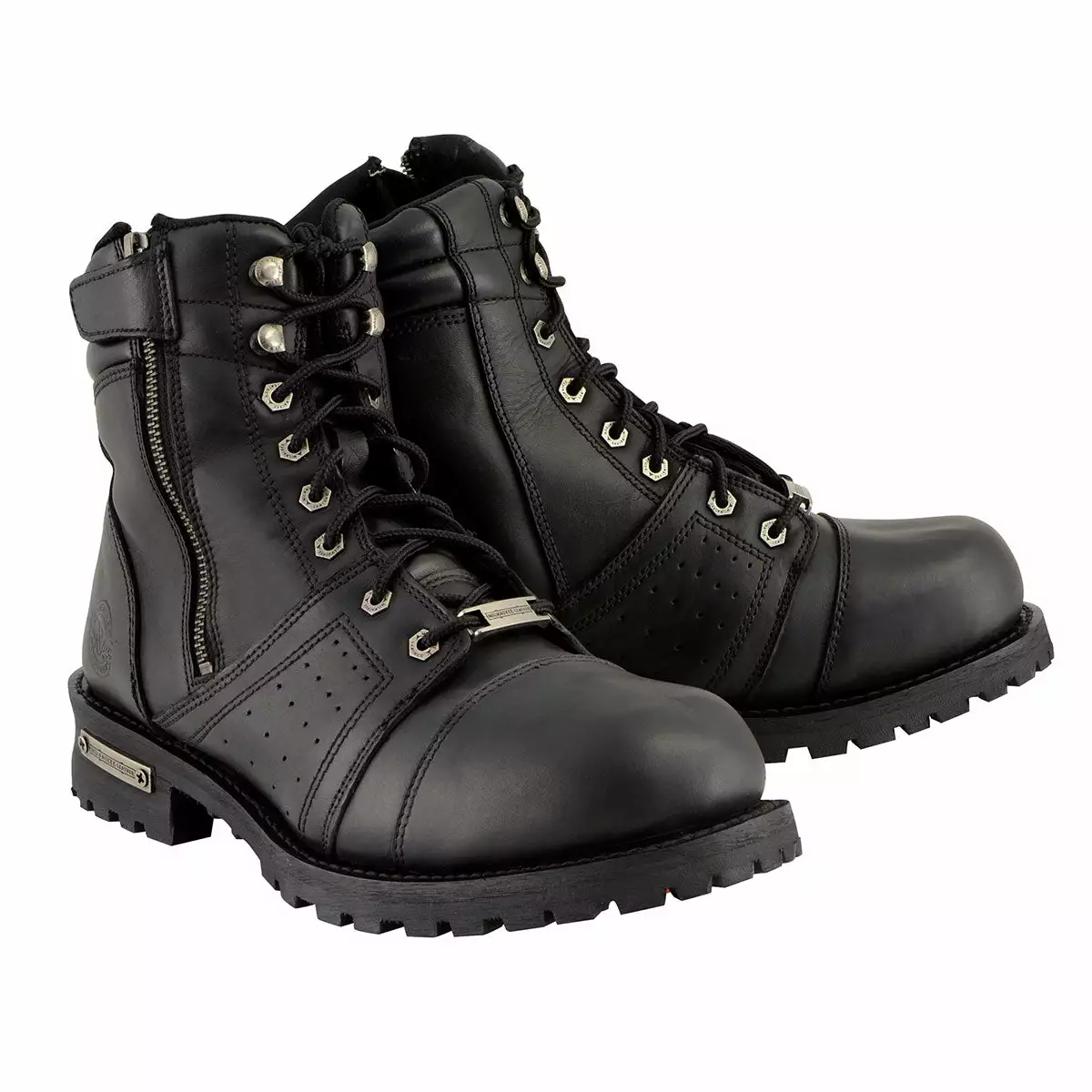 Milwaukee Leather MBM9000 Men's Black Lace-Up Motorcycle Riding Leather Boots With Side Zipper Entry 3 Milwaukee Leather MBM9000 Men's Black Lace-Up Motorcycle Riding Leather Boots With Side Zipper Entry