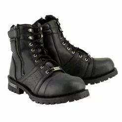 Milwaukee Leather MBM9000W Men's Black Lace-Up 'Wide-Width' Motorcycle Leather Boots With Side Zipper Entry