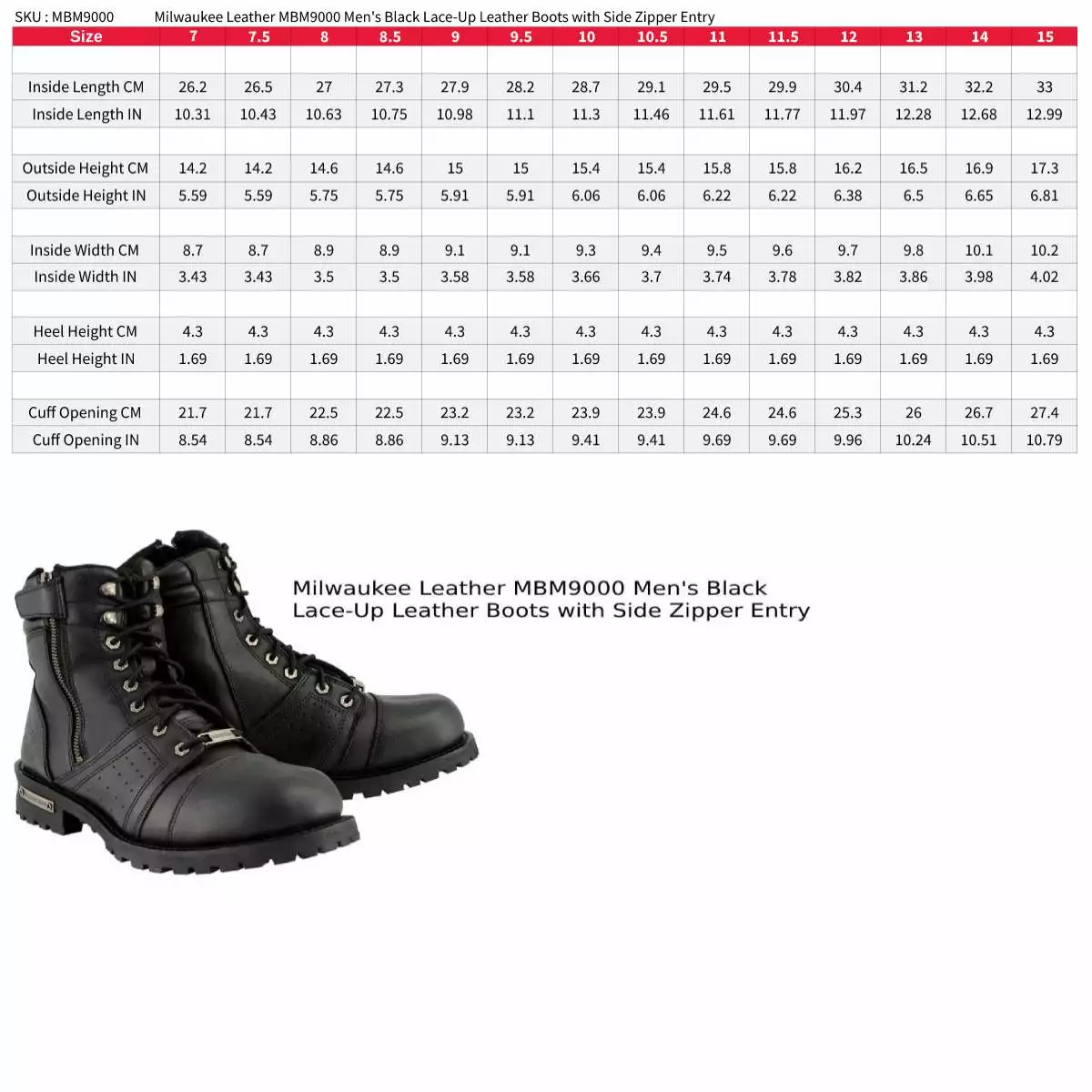 Milwaukee Leather MBM9000 Men's Black Lace-Up Motorcycle Riding Leather Boots With Side Zipper Entry 5 Milwaukee Leather MBM9000 Men's Black Lace-Up Motorcycle Riding Leather Boots With Side Zipper Entry - Image 3
