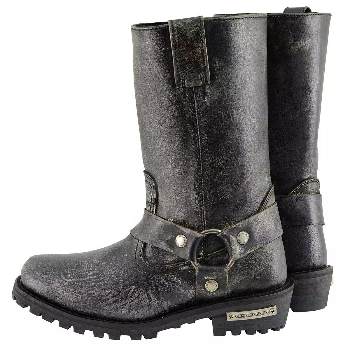 Milwaukee Leather MBM9006 Men's Distressed Gray Leather 11-inch Classic Harness Square Toe Motorcycle Boots 4 Milwaukee Leather MBM9006 Men's Distressed Gray Leather 11-inch Classic Harness Square Toe Motorcycle Boots - Image 2