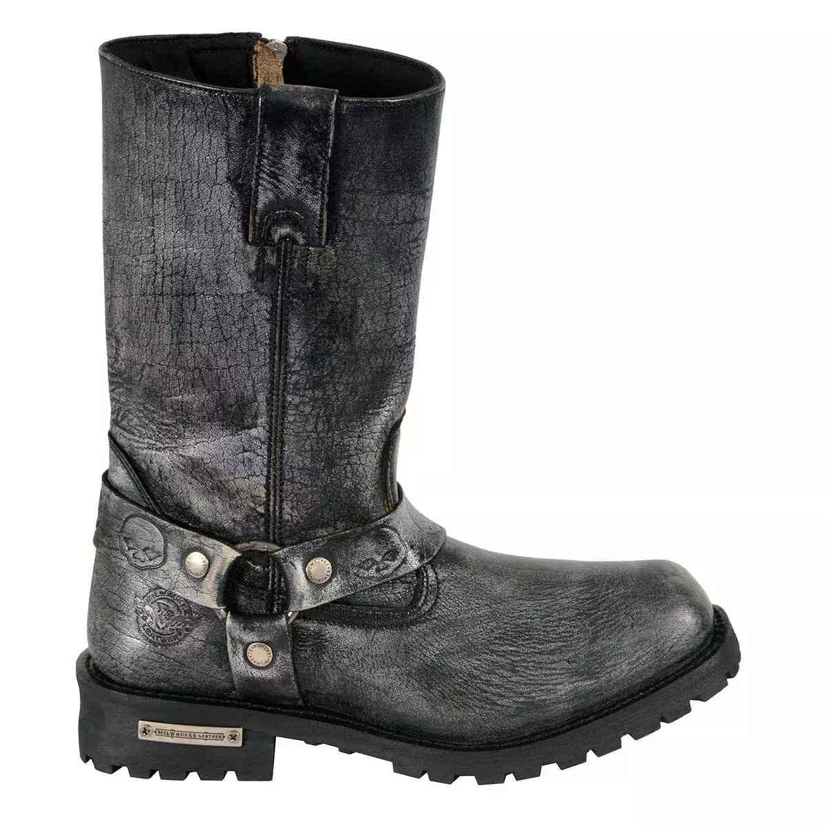 Milwaukee Leather MBM9006 Men's Distressed Gray Leather 11-inch Classic Harness Square Toe Motorcycle Boots 14 Milwaukee Leather MBM9006 Men's Distressed Gray Leather 11-inch Classic Harness Square Toe Motorcycle Boots - Image 12