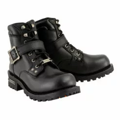 Milwaukee Leather MBM9010 Men's Black Lace-Up 6-inch Engineer Boots With Side Buckle
