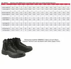 Milwaukee Leather MBM9011 Men's 6-inch Black Leather Tactical Lace-Up Boots With Side Zipper Entry -Winter shoes Sales Shop mbm9011 size chart