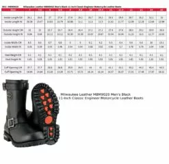 Milwaukee Leather MBM9020W Men's Black 'Wide-Width' 11-Inch Classic Engineer Motorcycle Leather Boots -Winter shoes Sales Shop mbm9020 size chart a