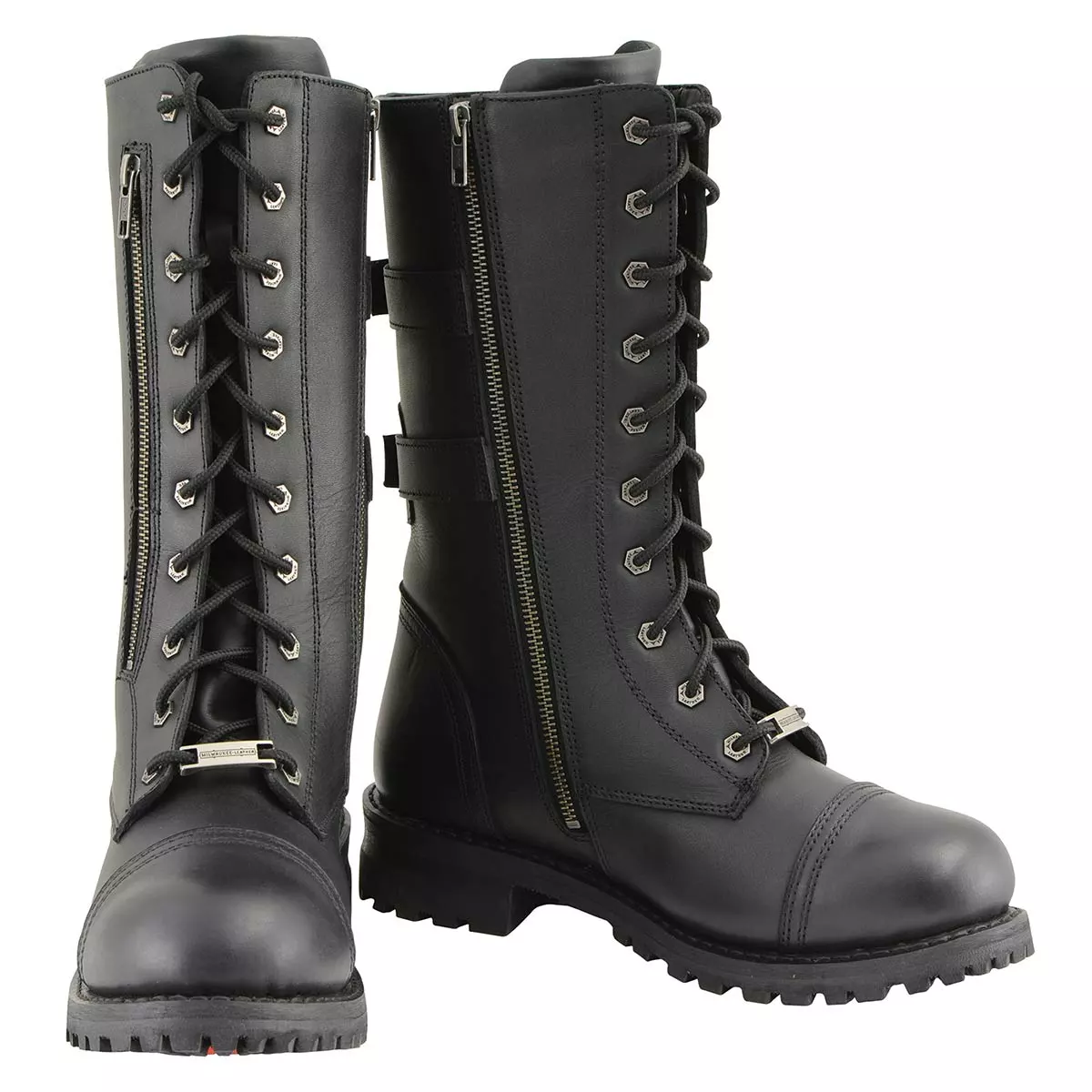 Milwaukee Leather MBM9069 Men’s Tall 'Tactical Style' Black Lace-Up Leather Boots With Buckles And Zipper Storage Pocket 13 Milwaukee Leather MBM9069 Men’s Tall 'Tactical Style' Black Lace-Up Leather Boots With Buckles And Zipper Storage Pocket - Image 11