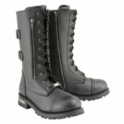 Milwaukee Leather MBM9069 Men’s Tall 'Tactical Style' Black Lace-Up Leather Boots With Buckles And Zipper Storage Pocket