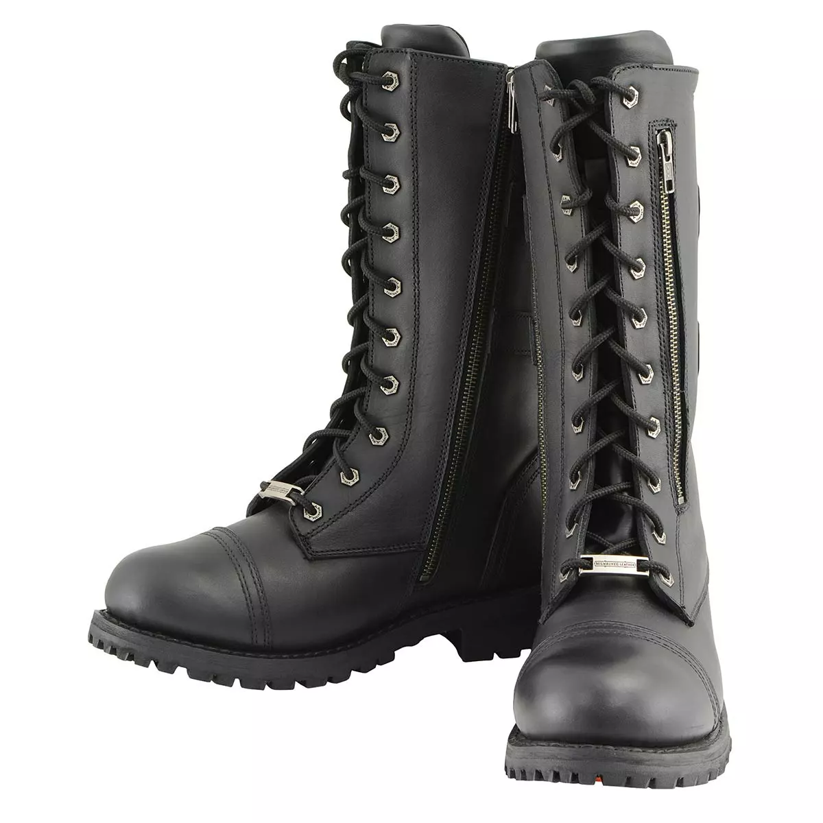 Milwaukee Leather MBM9069 Men’s Tall 'Tactical Style' Black Lace-Up Leather Boots With Buckles And Zipper Storage Pocket 7 Milwaukee Leather MBM9069 Men’s Tall 'Tactical Style' Black Lace-Up Leather Boots With Buckles And Zipper Storage Pocket - Image 5