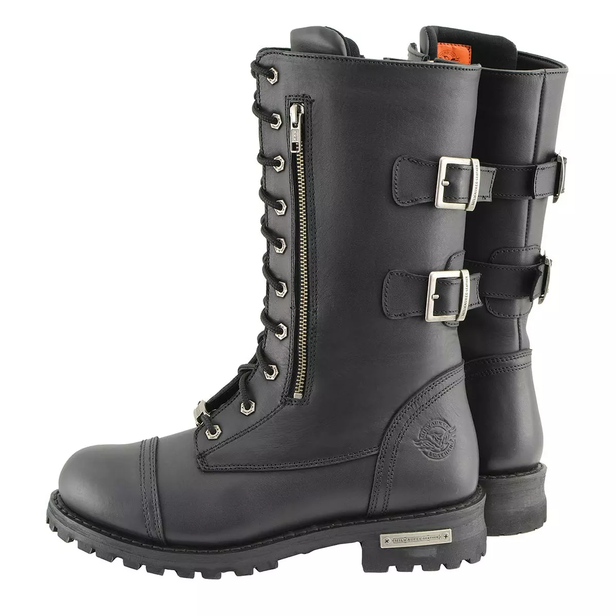 Milwaukee Leather MBM9069 Men’s Tall 'Tactical Style' Black Lace-Up Leather Boots With Buckles And Zipper Storage Pocket 9 Milwaukee Leather MBM9069 Men’s Tall 'Tactical Style' Black Lace-Up Leather Boots With Buckles And Zipper Storage Pocket - Image 7