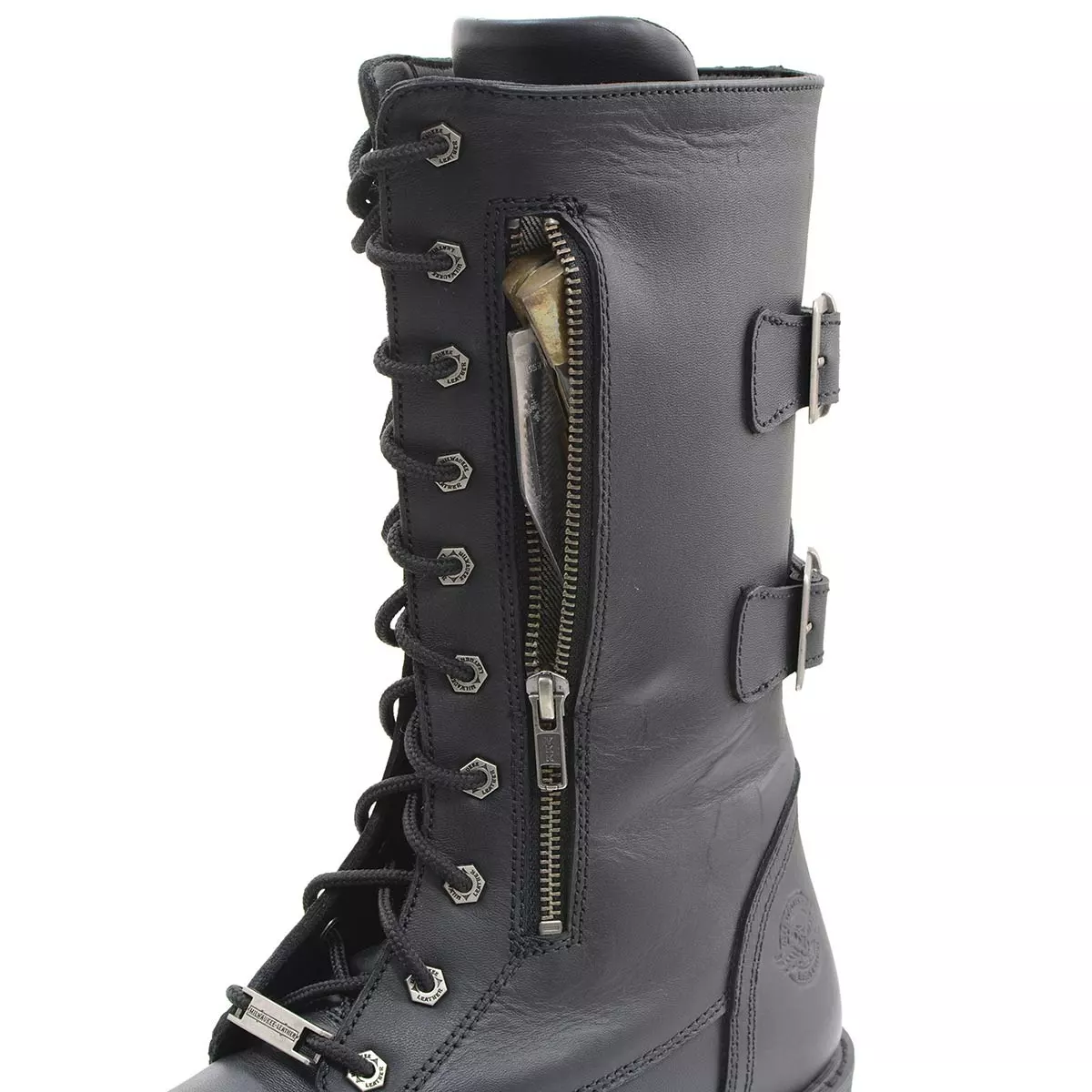 Milwaukee Leather MBM9069 Men’s Tall 'Tactical Style' Black Lace-Up Leather Boots With Buckles And Zipper Storage Pocket 4 Milwaukee Leather MBM9069 Men’s Tall 'Tactical Style' Black Lace-Up Leather Boots With Buckles And Zipper Storage Pocket - Image 2