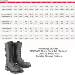 Milwaukee Leather MBM9069 Men’s Tall 'Tactical Style' Black Lace-Up Leather Boots With Buckles And Zipper Storage Pocket 15 Milwaukee Leather MBM9069 Men’s Tall 'Tactical Style' Black Lace-Up Leather Boots With Buckles And Zipper Storage Pocket -Winter shoes Sales Shop mbm9069 specs web