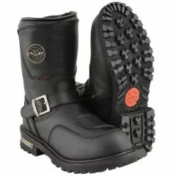 Milwaukee Leather MBM9071WP Men's Black 'Wide Width' 9-inch Waterproof Engineer Leather Boots With Reflective Piping