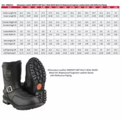 Milwaukee Leather MBM9071WP Men's Black 'Wide Width' 9-inch Waterproof Engineer Leather Boots With Reflective Piping -Winter shoes Sales Shop mbm9071wp size chart
