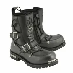 Milwaukee Leather MBM9076 Men’s Black 'Tactical' Logger Leather Boots With Buckle Enhancement