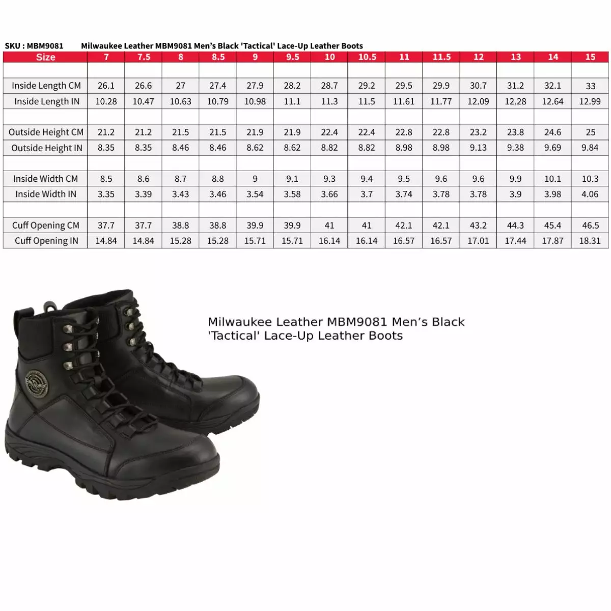 Milwaukee Leather MBM9081 Men’s Black 'Tactical' Lace-Up Leather Boots 5 Milwaukee Leather MBM9081 Men’s Black 'Tactical' Lace-Up Leather Boots - Image 3