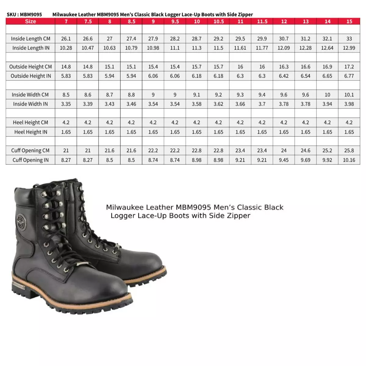 Milwaukee Leather MBM9095 Men’s Classic Black Logger Lace-Up Boots With Side Zipper 9 Milwaukee Leather MBM9095 Men’s Classic Black Logger Lace-Up Boots With Side Zipper - Image 7