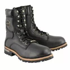Milwaukee Leather MBM9095 Men’s Classic Black Logger Lace-Up Boots With Side Zipper