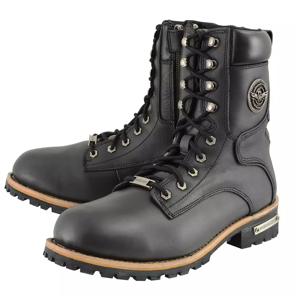 Milwaukee Leather MBM9095 Men’s Classic Black Logger Lace-Up Boots With Side Zipper 8 Milwaukee Leather MBM9095 Men’s Classic Black Logger Lace-Up Boots With Side Zipper - Image 6