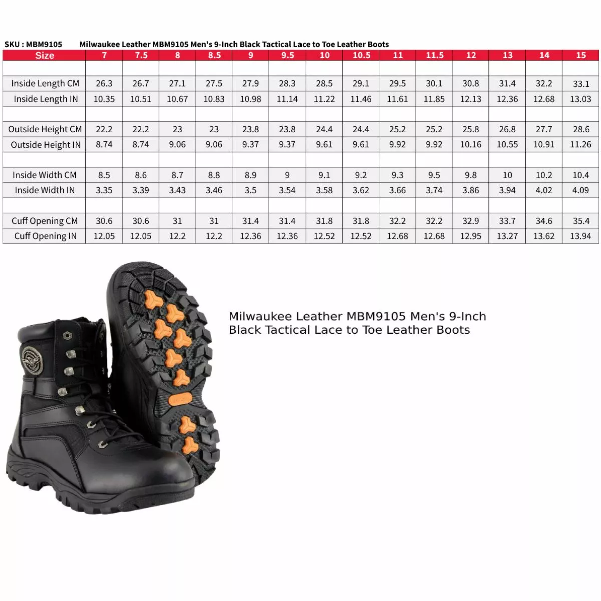 Milwaukee Leather MBM9105 Men's 9-Inch Black Tactical Lace To Toe Leather Boots 5 Milwaukee Leather MBM9105 Men's 9-Inch Black Tactical Lace To Toe Leather Boots - Image 3