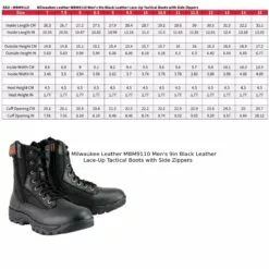 Milwaukee Leather MBM9110 Men's 9in Black Leather Lace-Up Tactical Boots With Side Zippers -Winter shoes Sales Shop mbm9110 size chart