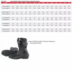 Vulcan V300 Men's 'Velocity' Black Leather Motorcycle Racing Sport Boots -Winter shoes Sales Shop v300 size charts
